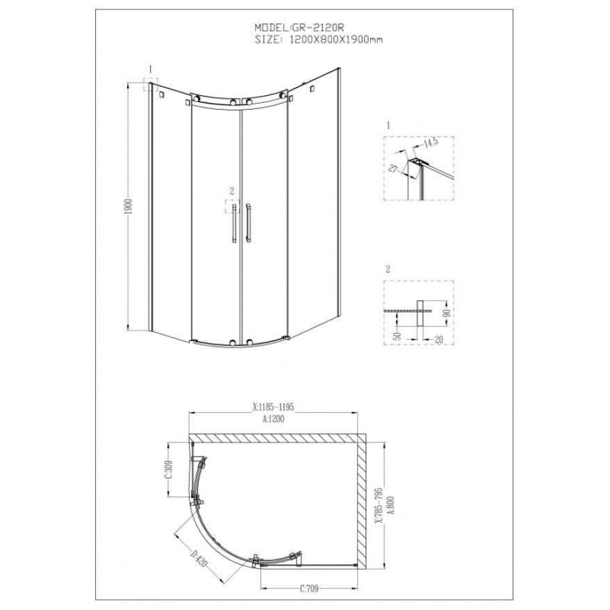 Душевое ограждение Grossman Galaxy GR-2120R 120x80 — изображение 3